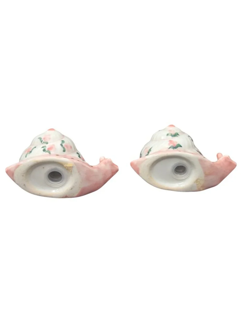 Vintage Snail Salt Pepper Shaker Set Pink Green Dots Floral Kitsch Whimsical